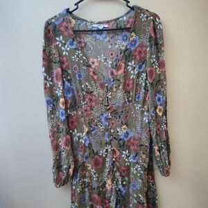 O'Neill Floral Mini Dress - Olive, Red, Blue